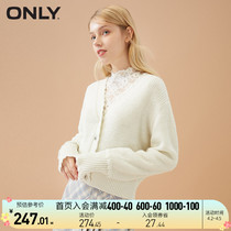 ONLY Spring Summer New Temperament Pure color floral lace sleeves V collar loose cardio-knitted women) 12143B015