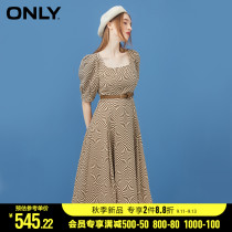 ONLY2022 Early Fall New Square Collar Short Sleeves Full PrintEd Waist Midi Dress Woman) 122307031