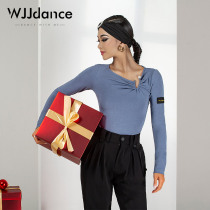 WJJdance Latin dance blouses female adult 2021 new grindled slanted collar national standard Dancing Clothes Professional