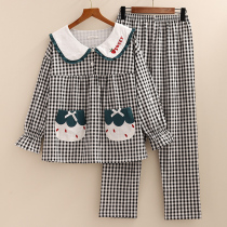 Pajamas women autumn and winter cotton long sleeves Korean sweet cute 2021 New Plaid spring and autumn cotton summer thin