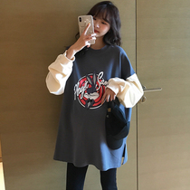 Pregnant woman Spring and autumn dress 2022 mid-length sweatshirt loose pregnancy Long sleeve blouses undershirt jacket fall T-shirt
