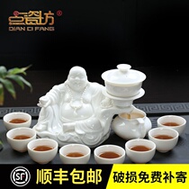 White porcelain automatic tea set set household lazy tea artifact ceramic Kung Fu Tea Cup rotating teapot