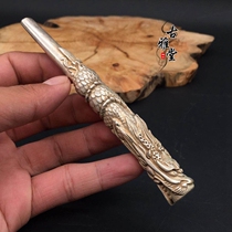Antique Miscellaneous pure copper rod pure copper gilt silver Panlong cigarette holder filter copper cigarette holder Pipe faucet faucet cigarette roll mouth