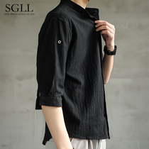Linen shirt Mens short-sleeved shirt Loose mens Chinese style summer cotton and hemp mens casual jacket Long-sleeved top
