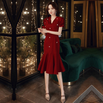 Toast to the bride Summer Advanced Sensation Wine Red Color Wedding Engagement Small Gown woman Back to the dress The dress normally can be worn