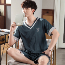 Ice silk pajamas men summer thin two-piece set short-sleeved casual summer 2022 new premium sense homewear