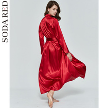 Morning gown woman bride spring autumn season sexy long style bath robe ice silk Ben life red wedding pyjamas wedding pyjamas
