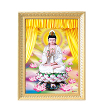 HD 3D three-dimensional Buddha portrait portrait lotus flower Guanyin Bodhisattva statue white dress Lotus Guanyin hanging painting knot