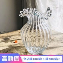 Mandison Net red ins French light luxury wave Mouth Vase ornaments living room flower arrangement flower rose glass transparent