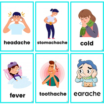 Sick disease symptoms English word cards 14 Zhang enlightenment English flashcards young teachers teaching aids