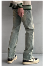 Guochao High Street Jeans Mens Pants Wide Leg Loose And Slim Fit Make Old Yellow Clay Dyeing Casual Retro American Pants