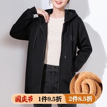 Plus velvet coat womens long Wool Lamb thickened loose 200kg winter day mother lamb size cotton wool cotton coat