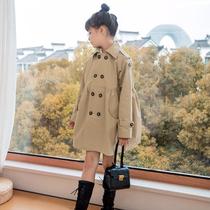 Tide brand girl Autumn trench coat 2021 New middle child girl khaki coat long style English coat