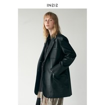 INSISFEMME Ming patch bag profile classic leather suit women 2021 New loose design leather jacket