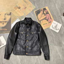 Spring and Autumn New Youth Japanese Denim Leather Leather Men Locomotive Short Lapel Single Breasted 507 Leather Jacket