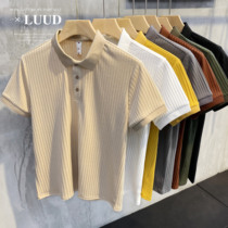 LUUD soft waxy corduroy lapel short-sleeved shirt mens comfortable and versatile T-shirt summer slim breathable Polo top tide