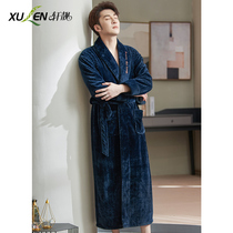 Coral suede sleepwear male winter thickened lengthened tugs for mens bathrobes pajamas with integrated autumn and winter style warmth