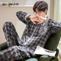 Spring Summer New Pajamas Mens Spring Autumn Thin Woven Cotton Long Sleeve Homewear Mens Cotton Set