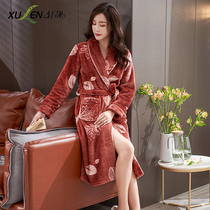Nightgown ladies autumn and winter flannel thickened warm loose large size bathrobe winter coral velvet bathrobe pajamas morning gown
