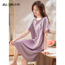 Cotton nydress ladies summer thin short-sleeved nightgown dress sweet striped home clothes womens summer dress