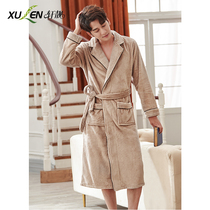 Coral velvet nightgown mens winter thickened long large size bathrobe Youth flannel autumn and winter one-piece mens pajamas