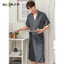 Sleepwear for men Summer thin Modale Ice Ice Silk Cool Feeling Short Sleeve Pyjamas Day Ensemble Casual Bathrobe home to the morning gown