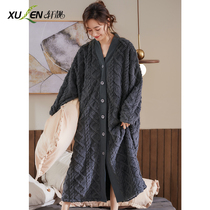 Flannel Jacquard Sleeping Robe Lady Autumn Winter Thickened Coral Suede Royalty Warm Sensation Bathrobe Home Dress long dresses Long robe