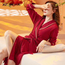 Newlywed Wedding Big Red Wedding Bride Morning Gown Sleepwear Woman Long Sleeve Pure Cotton Sexy Sleeping Dress Big Code Sleeping Robe Bathrobe