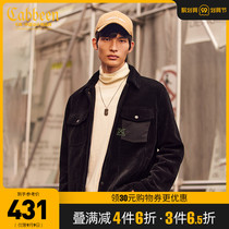 Cabbeen Carbine Mens Casual Black Corduroy Jacket 2021 Autumn Winter New Trend Splice Print B