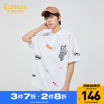 Kabin mens clothing white turnover short sleeves POLO shirt spring summer new trend cartoon printed loose lovers blouses H