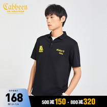 Cabbeen mens casual black POLO shirt 2021 autumn new trend cartoon patch embroidery B