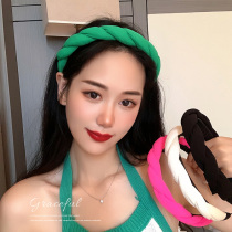 Twist green sponge hair band female temperament solid color press hair band hair card net red 2021 new hair bundle hair accessories