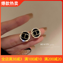 True gold plating 925 silver pin Diamond letter Korean niche minimalist design earrings personality temperament earrings