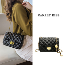 Black leather chain Lingge womens 2021 new fashion wild French niche design one shoulder crossbody high sense