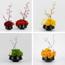 New Chinese style small green plant potted plant model room Red simulation floral bonsai Living room dining table New Year decoration ornaments