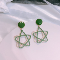 LN2020 New Tide Korean temperament Net red sense color color color color hollow five-pointed star earrings 925 silver needle earrings