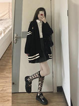 Autumn and winter cool salt girl Net red fried street college style sweater jacket foreign style shirt pleated skirt three-piece set