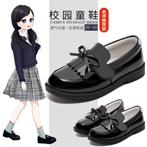 Girls leather shoes princess shoes soft leather ceremonies black performance girls small campus shoes black new British style