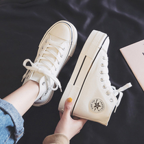 Tide brand high-top canvas shoes womens summer 2021 new height-increasing white shoes plate shoes thick-soled niche white shoes cool trend