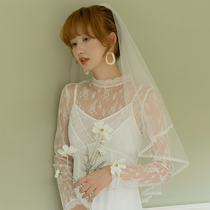 Xia Zhi] Sen department small fresh double hair fork simple Korean bridal wedding lace veil travel photo jewelry