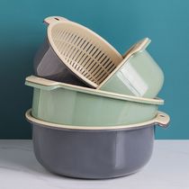 Double wash basin plastic drain basket drain pot rice artifact vegetable blue pot home kitchen wash fruit plate
