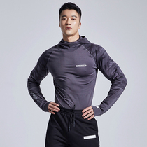 OMG Tide brand nylon high elastic hooded fitness clothes men quick-dry running training long sleeve sports T-shirt