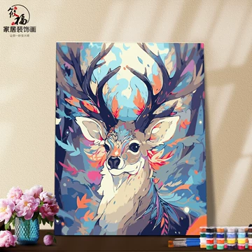 鹿の油彩画 Amazon | カラフルな鹿の絵 数字で描く 大人用 花が咲く鹿 DIY