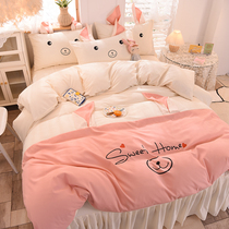 Shake the same cute rabbit rabbit bed skirt four-piece set of simple stitching duvet cover skin-friendly grinding cotton cotton three-piece set