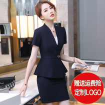 Short-sleeved professional suit womens summer thin temperament high-end skirt front desk work wear sales building manager suit summer wear