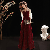 Toast Bride Wine Red 2021 New thick pregnant women can wear engagement evening dress back door to cover belly