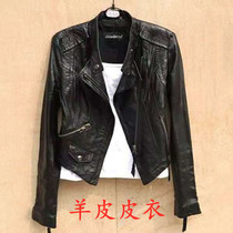 Leather jacket womens short thin outer wear Haining high waist spring and autumn new sheepskin leather jacket women