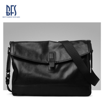 BFS soft calfskin messenger bag shoulder bag mens leather simple business casual all-match mens messenger bag trend