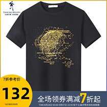  (100% cotton)Dancing with the wolf short-sleeved T-shirt mens 2021 summer new round neck bronzing printed top men