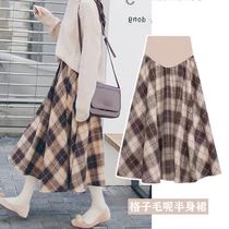  Pregnant womens autumn fashion pregnant womens skirt spring and autumn belly pleated skirt outside wear A-line skirt long skirt womens autumn